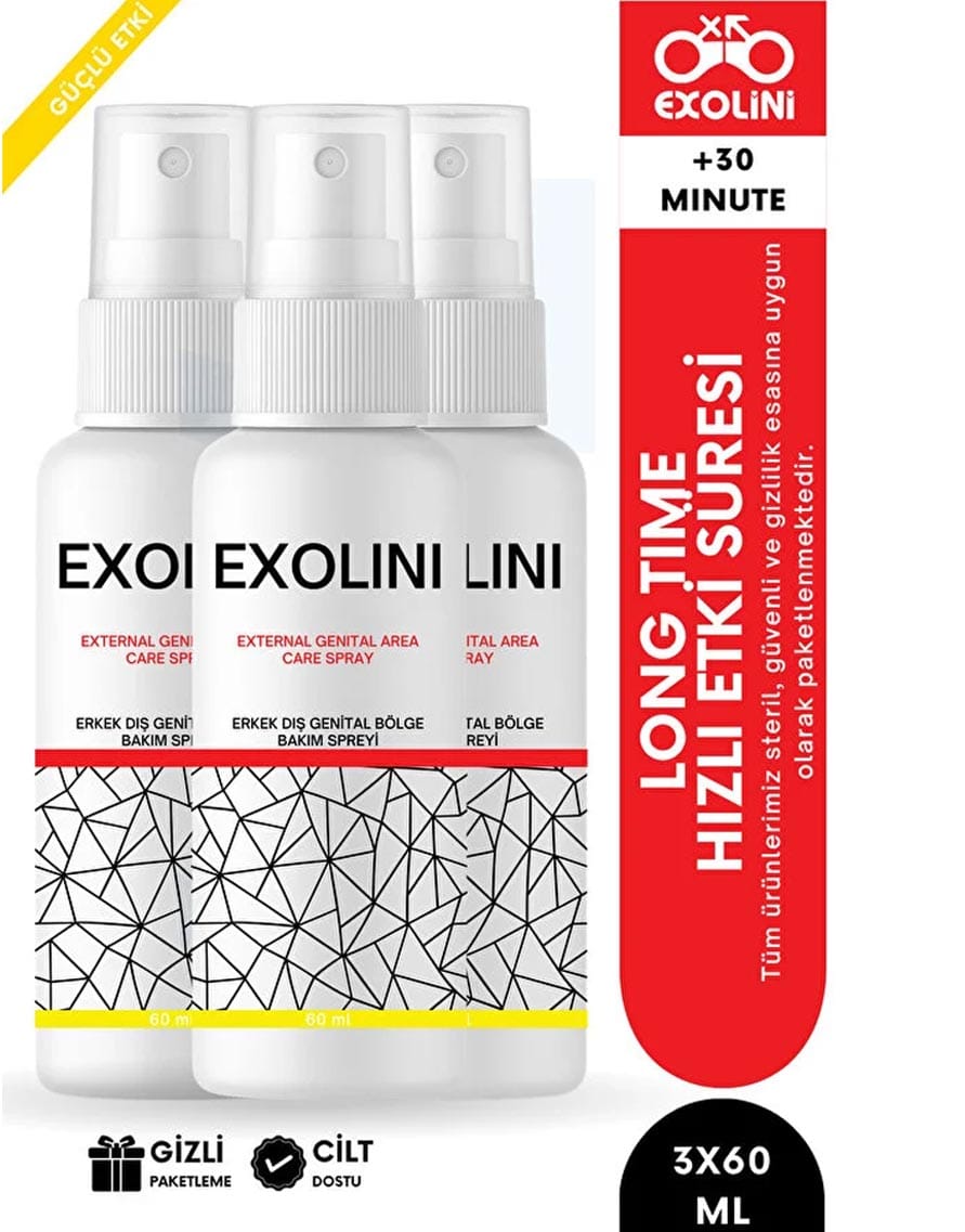 exolini Long Time Erkek Sprey 3x60 ml | Uzun Deneyim, Hızlı Etki, Etkili Formül - Görsel 1
